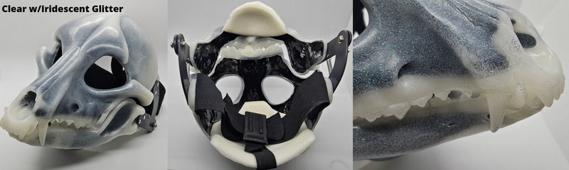 Máscara de resina K9 esquelética con corte especial y bisagras en blanco