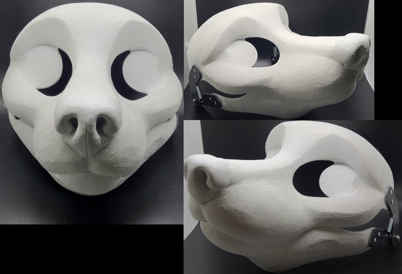 Máscara de resina canina cortada y con bisagras en blanco