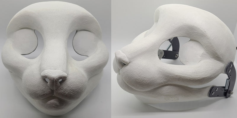 Máscara de resina felina pequeña cortada y con bisagras en blanco