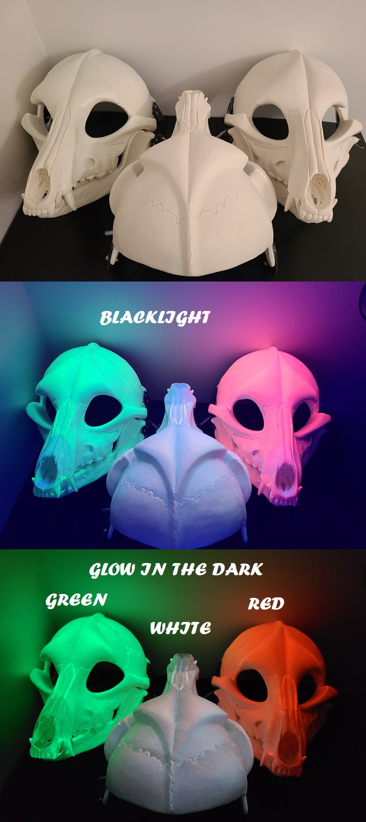 Máscara con bisagras y corte Skeletal K9 que brilla en la oscuridad