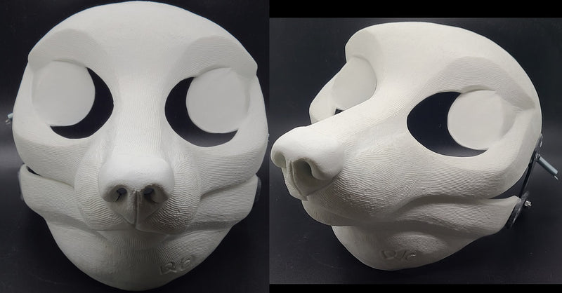 Máscara de resina de zorro semirealista cortada y con bisagras en blanco