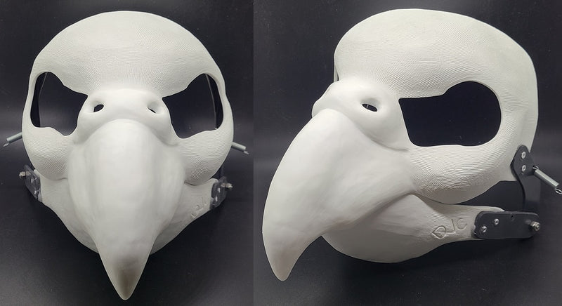Máscara de resina Budgie cortada y con bisagras en blanco