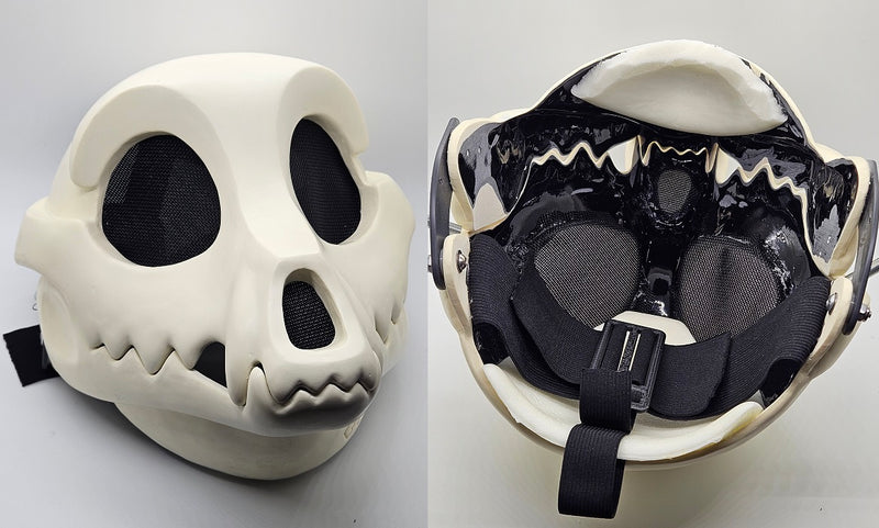 Máscara de resina Toony Skull K9 cortada y con bisagras en blanco