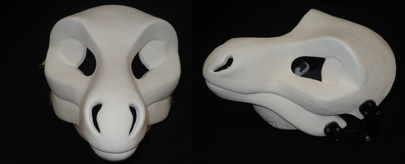 Máscara de resina de dragón de nariz redonda cortada y con bisagras en blanco