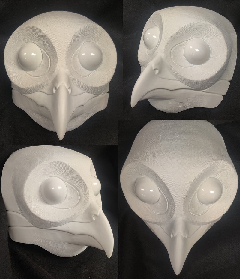 Máscara de resina de búho sin cortar en blanco