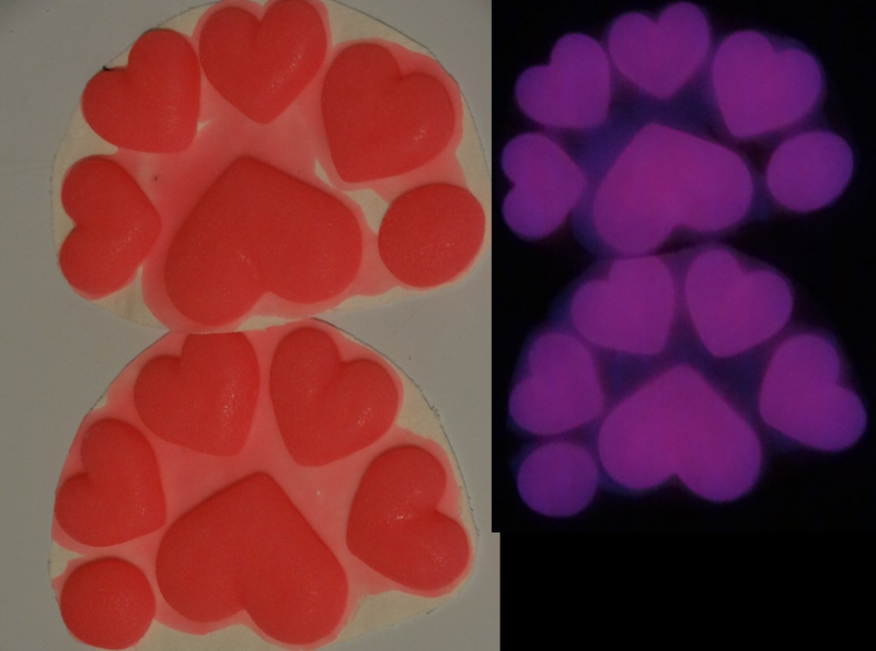 Almohadillas de mano de silicona que brillan en la oscuridad con forma de corazón